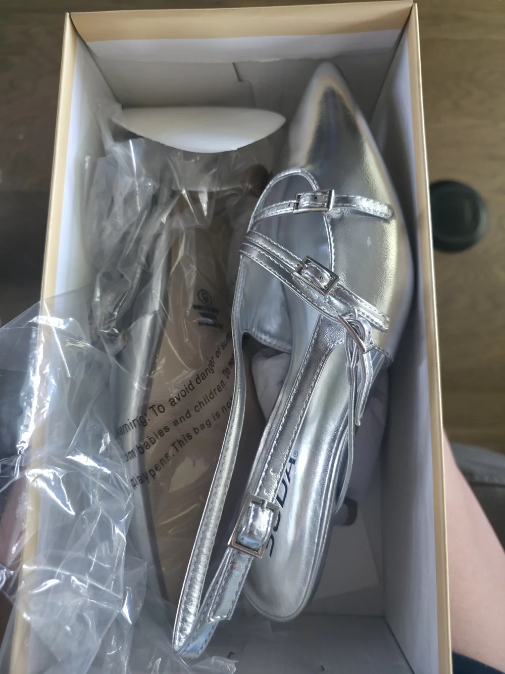 Soda Metallic Silver Pointed-Toe Slingback Heels